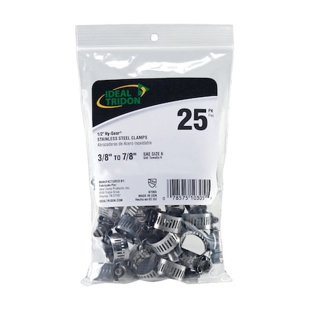 Ideal Tridon Ideal Tridon Hy Gear 3/8 in to 7/8 in. SAE 6 Silver Hose Clamp Stainless Steel Band, PK25 6706550